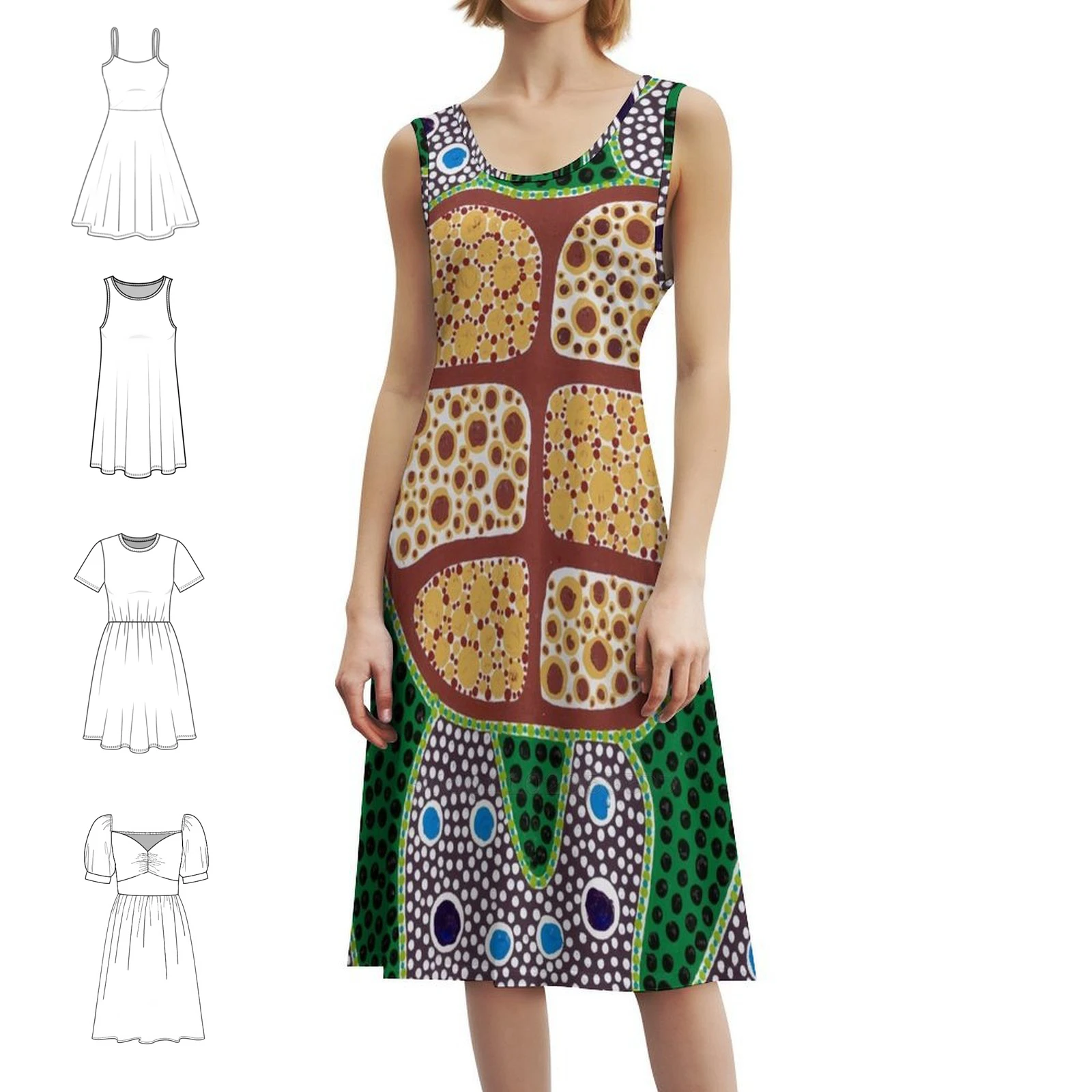 فستان بوهيمي بدون أكمام على شكل سلحفاة خضراء للنساء مطبوع عليه فساتين حفلات الشاطئ ملابس نسائية ريميارتية #1