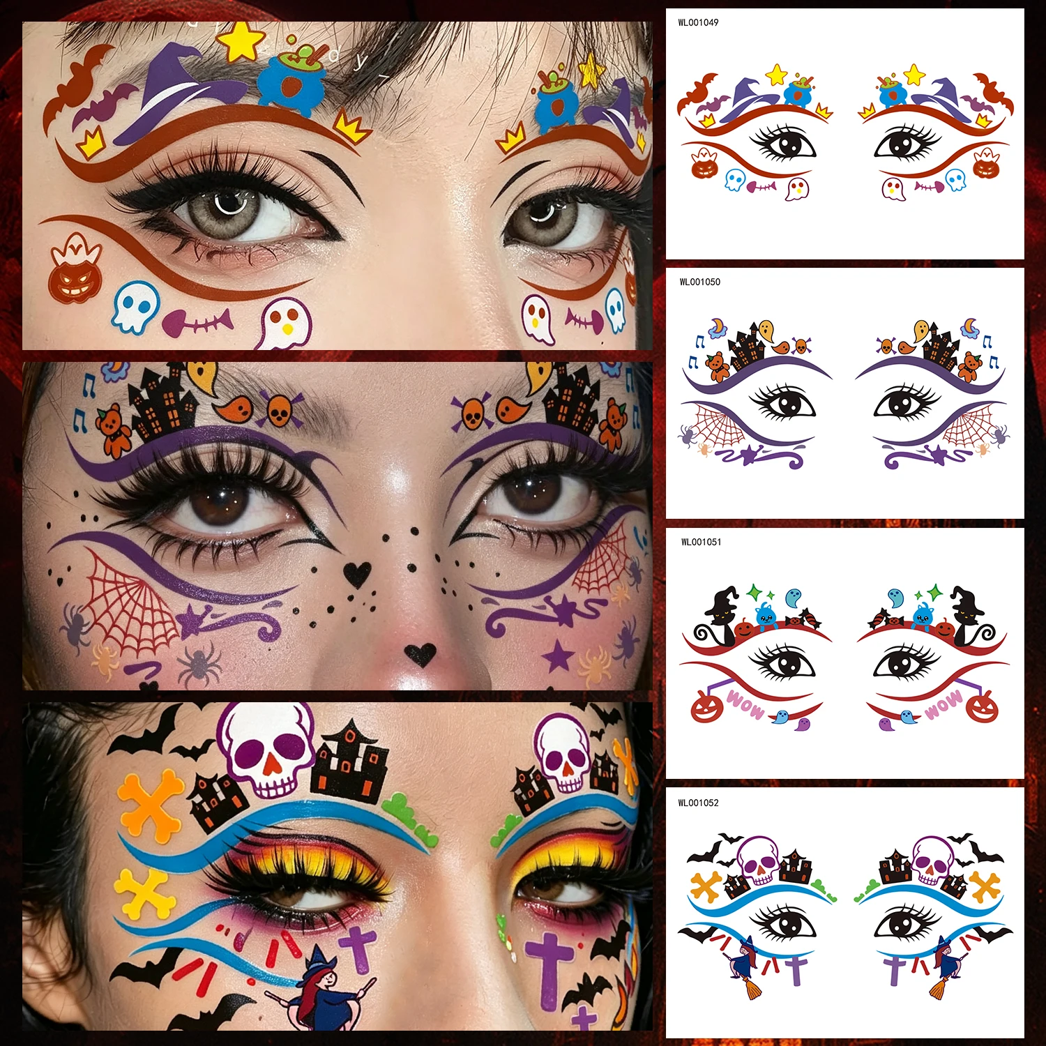 12 Sheets Glow In The Dark Halloween Temporary Tattoo Stickers Sexy Spooky Ghost Skull Bat Pattern Tattoos Makeup Facial Decals