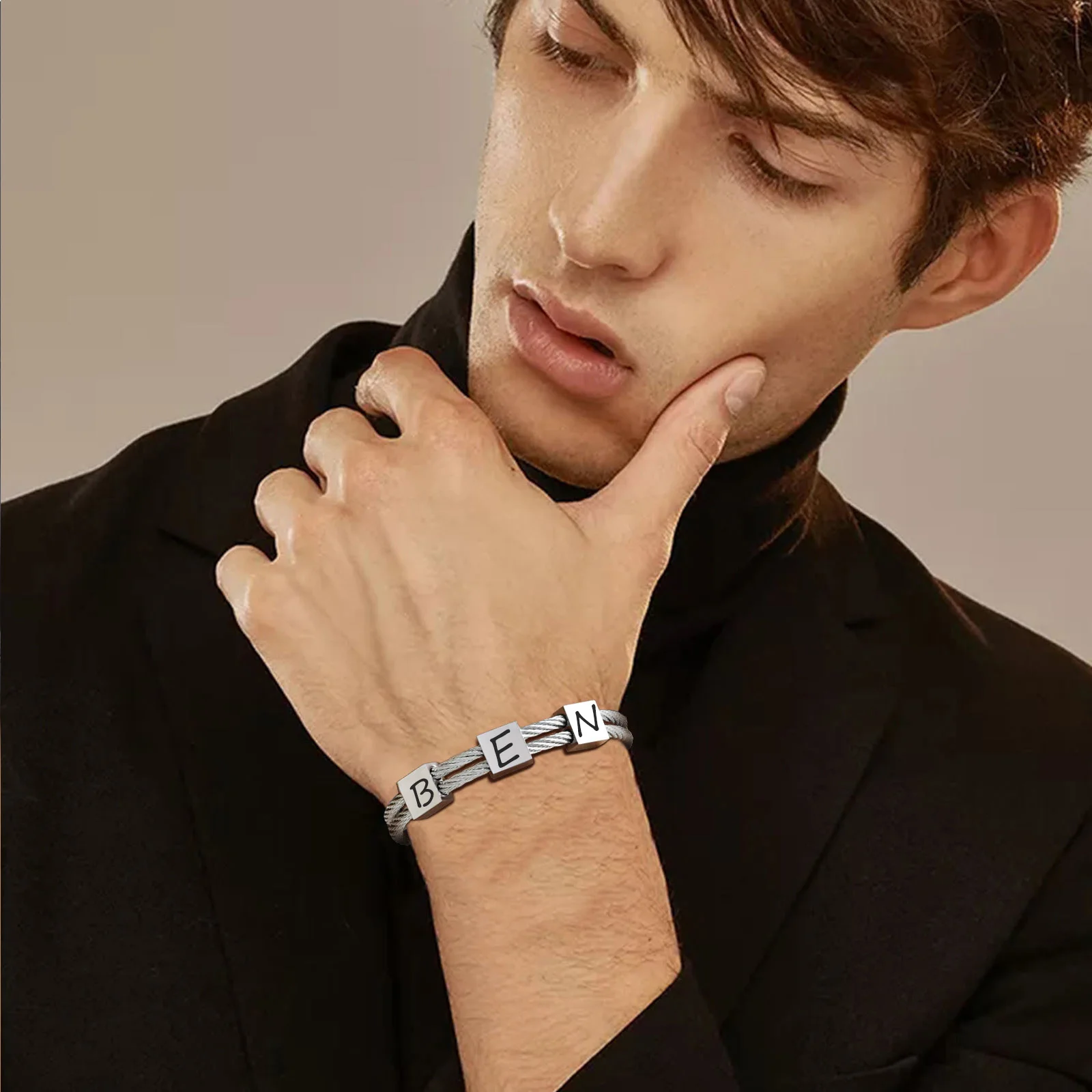 

Unisex Custom Bracelet Stainless Steel Hypoallergenic Punk Design Faux Woven Daily Commemorative Jewelry Diameter 6.2cm New 2025