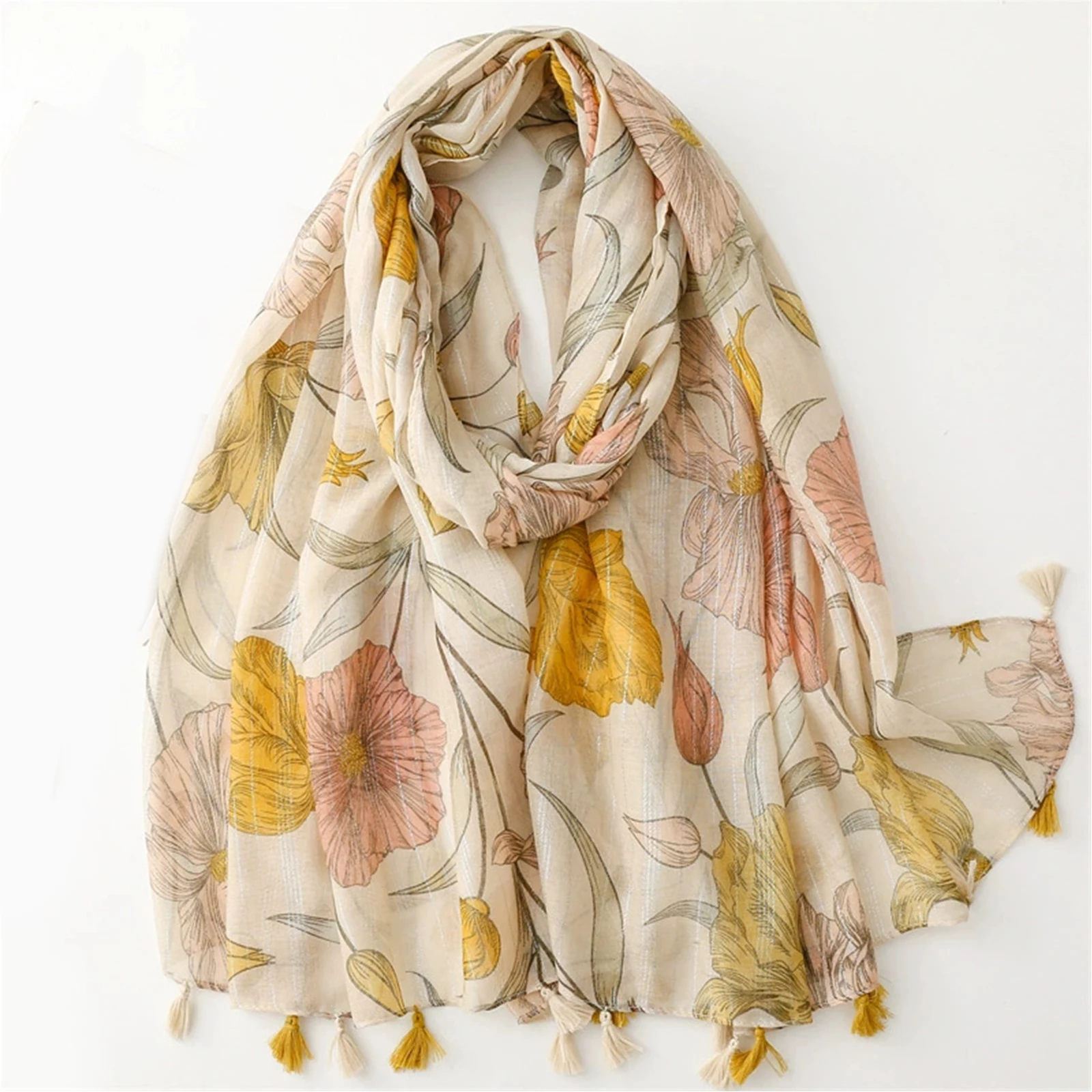 180 * 85cm Bandanna Muslim headscarf outdoor cotton and linen scarf the four seasons warm tassel shawl popular print beach towel