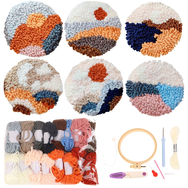 

Punch Needle Embroidery Kit DIY Stitching Coasters Needlecraft Pattern Tufted Rug Pads With Felt Yarns For Beginners