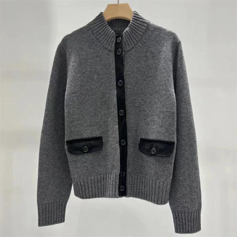 

Cardigan for women New autumn 2025 single breasted slim fit long sleeved top wool blend Women's sweater y2k Elastic Women's coat