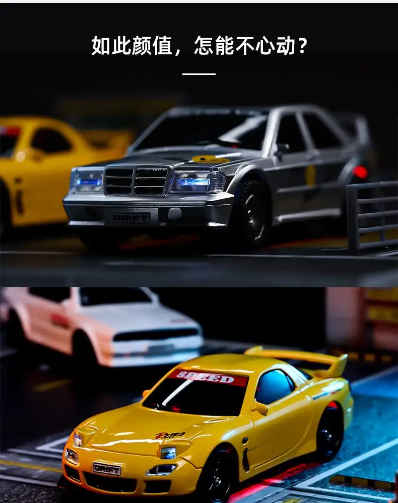 1:43 mini carro de deriva rc para desktop 4wd controle totalmente proporcional deriva suave 3 modelos simulados clássicos para colecionadores