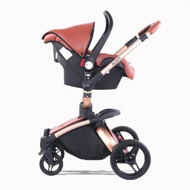 Baby stroller 3in1 with car seat removable basket High landscape eggshell PU leather baby stroller baby car luxury carriage