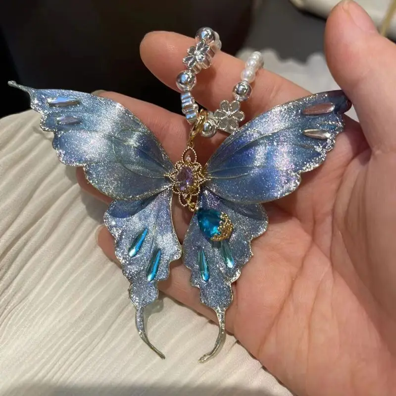 قلادة على شكل فراشة جديدة لطيفة للشفاء من اللؤلؤ الأزرق قزحي الألوان #2