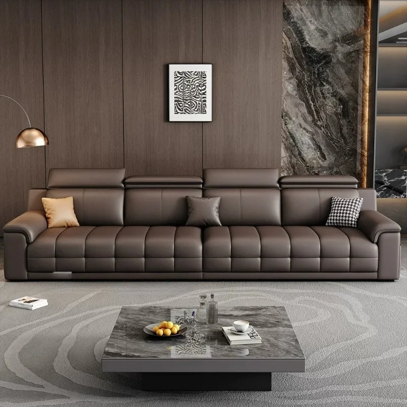 Modern Low Profile Lawrence Leather Couch High Resilience Latex Cushion Straight Sofa with Wide Wrap Armrest for Minimalist Flat