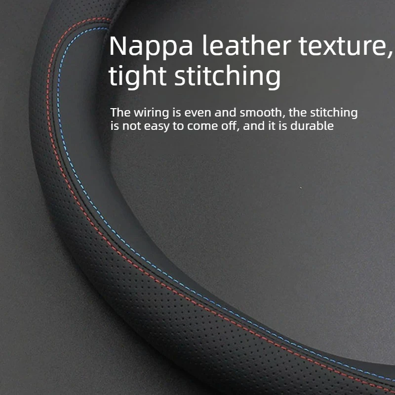 For VW Polo 04/13/18/19/22/23 Nappa Leather Steering Wheel Cover Custom Fit Anti-slip Breathable Car Interior Modification Parts