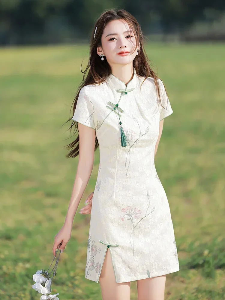 

Summer New Retro Cheongsam Girl Daily Improvement Modern Qipao Chinese Traditional Clothes for Women Cosplay Costume