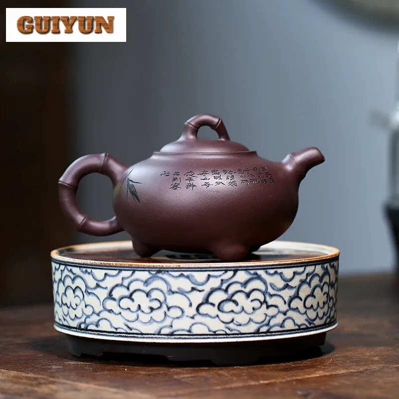 360ml Chinese Yixing Purple Clay Teapot Hand Carving Beauty Kettle Home Filter Tea Infuser Kettle Customized Zisha Teaware Gifts