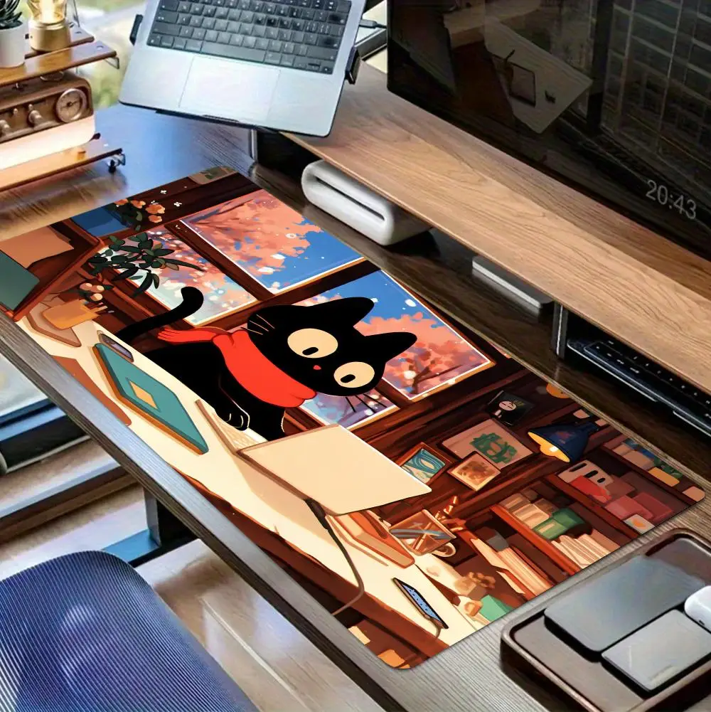 

Коврик для мыши с милым черным котом, большой коврик для компьютерной офисной игровой настольной коврик XXL, резиновый противоскользящий коврик для игровой клавиатуры HD, длинный настольный коврик