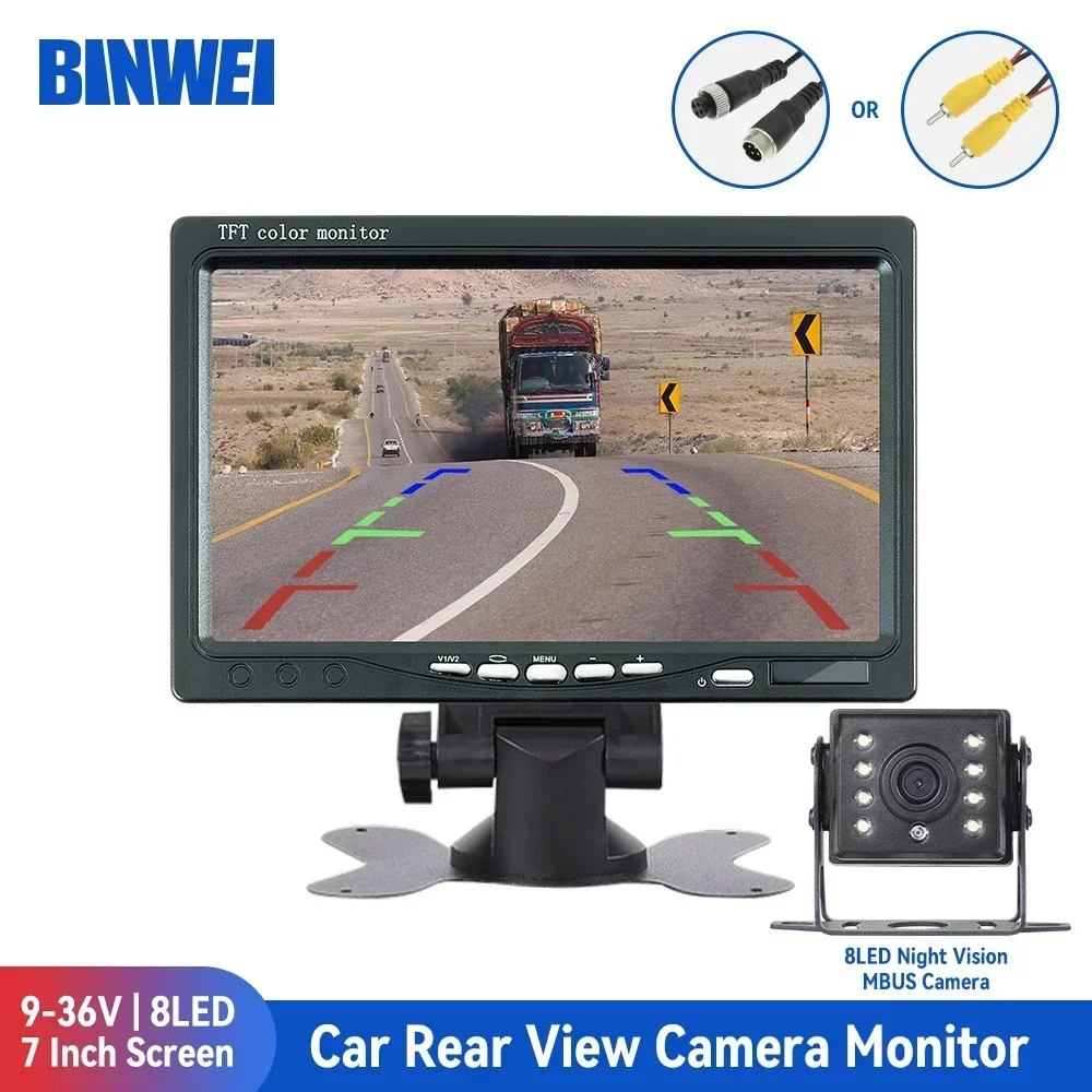 

BINWEI 7 Inch Truck Parking Monitor with Rear view Camera for Car Waterproof Reversing Camera Screen 1024*600 Display Universal