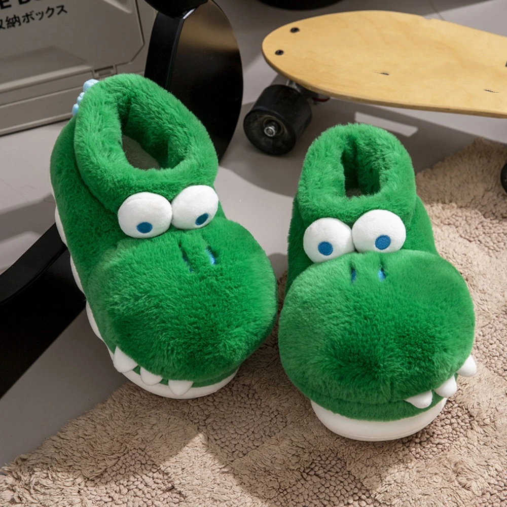 Kawaii التمساح ديناصور النعال الكرتون المضادة للانزلاق منصة نعال مسطحة الشتاء Homewear رشاقته نعال تدفئة الشتاء #2