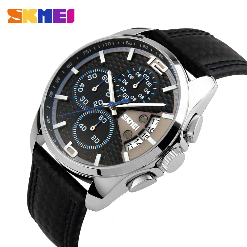 

SKMEI Top Brand Luxury Leather Strap 5Bar Waterproof Quartz Wristwatches Fashion Sport Mens Watches Relogio Masculino