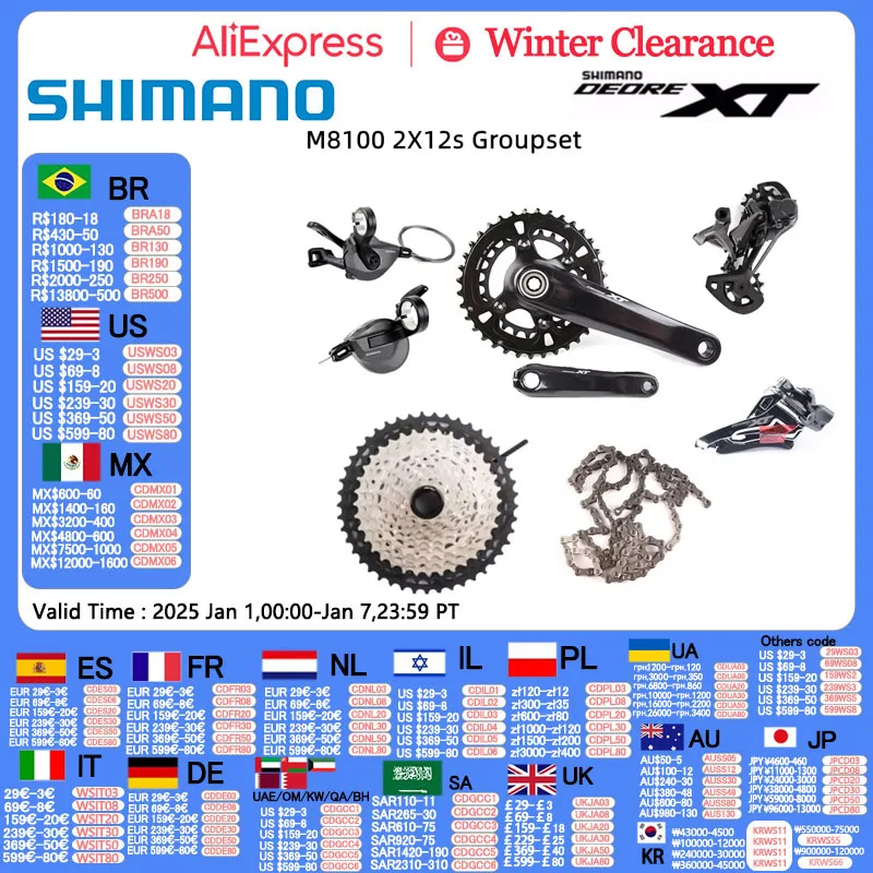 SHIMANO DEORE XT M8100 2x12s Kit 36-26T Crankset 10-45T Cassette  M8100 Chain With M8120 Rear Derailleurs For MTB Bike Groupset