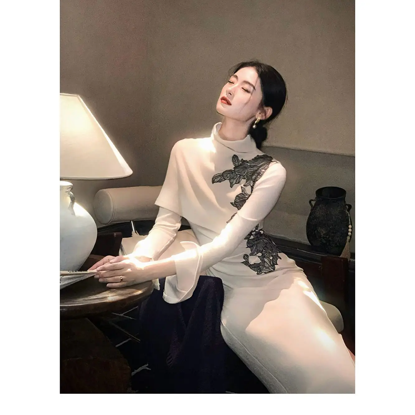 Autumn New Chinese Retro Modified Qipao With Heavy Embroidery Loose Sleeves And Waist-cinching Eleg National Style Dress