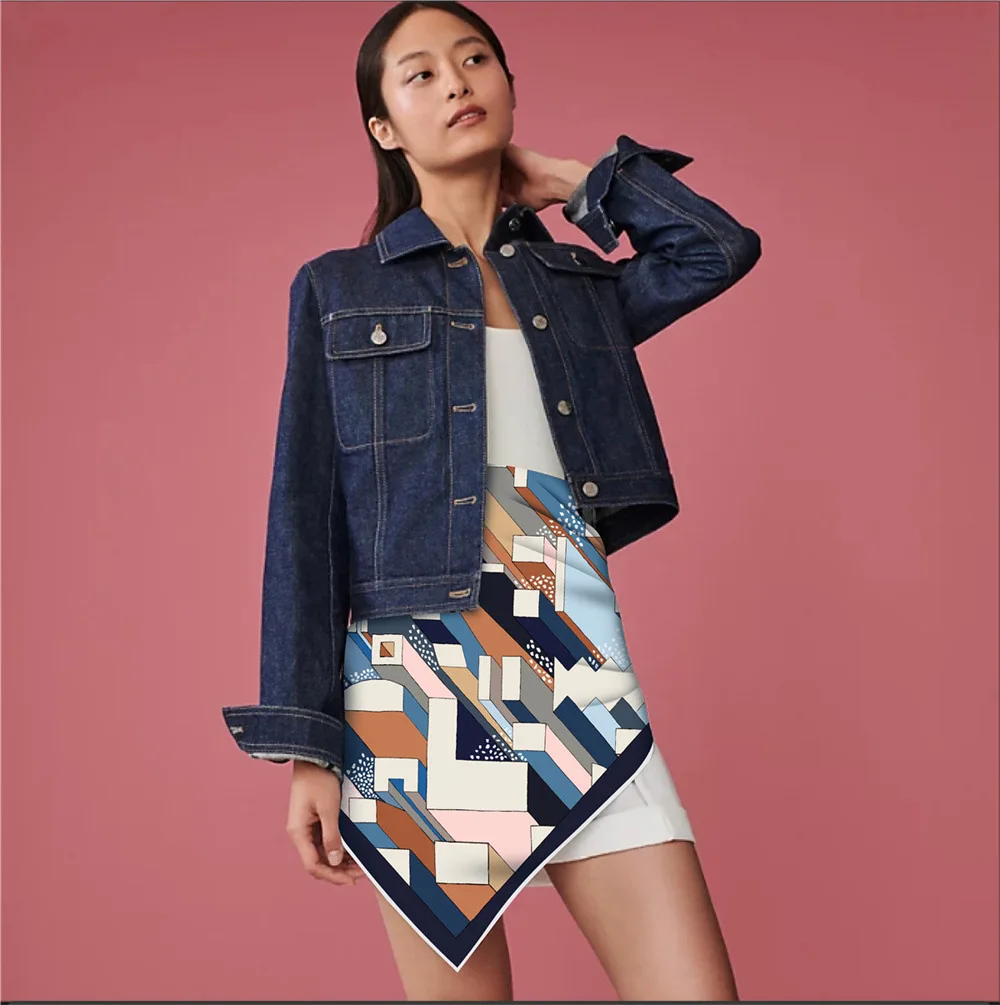 Châles triangulaires en soie pour femmes, grandes foulards de luxe de styliste, châle doux, Hijabs, sac cadeau de noël, décoration de tête