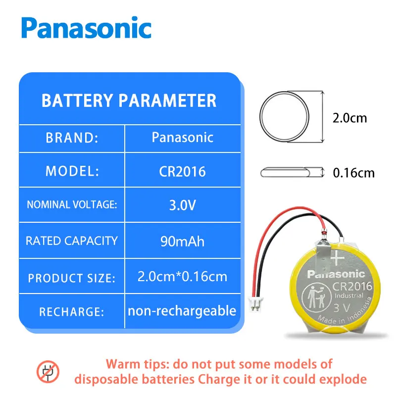 Original Panasonic 1pcs 3V 2Pin CR2016 Button Battery with Wire For Servo Robot Driver Robot Backup Power Supply LM2016 DL2016