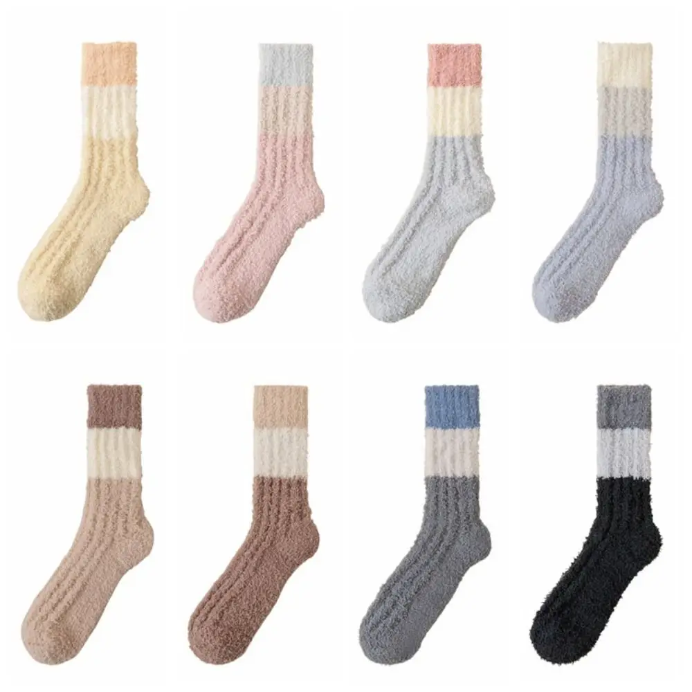3Pairs سميكة المرجان جوارب صوف الشتاء شريط الطابق أفخم الجوارب الجوارب النوم منتصف جوارب أنبوبية النساء للإناث الرجال #5