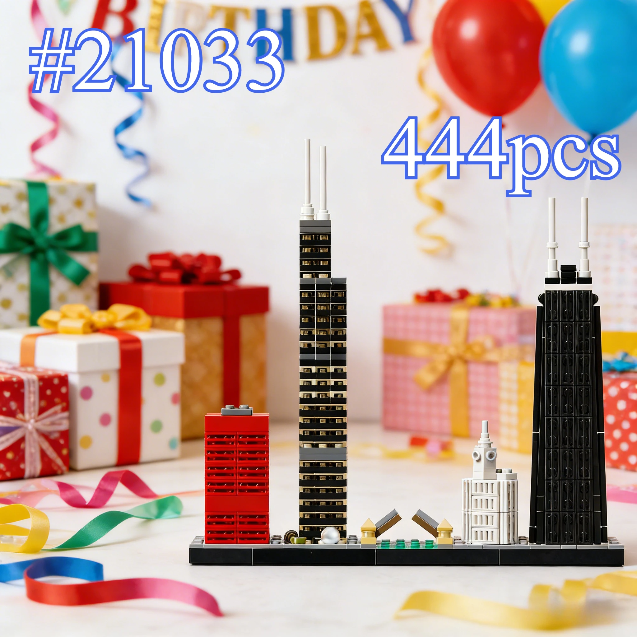 Die Prachtvolle Stadt Chicago 21033 Baustein-Set Geeignet für Weihnachtsgeschenke Kompatibel mit Legoed-Teilen, 444 Teile