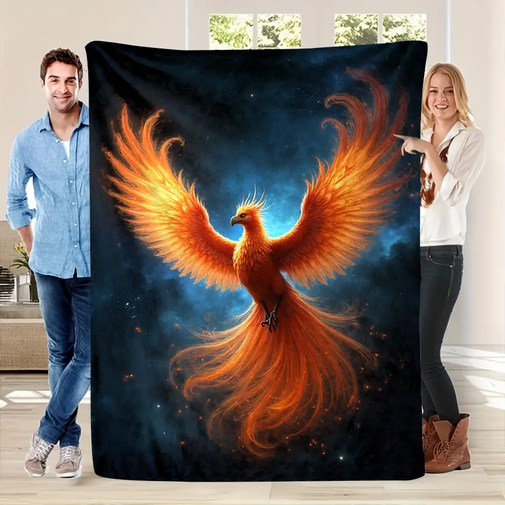 Exquisite Phoenix Galaxy Blanket Throw Luxury Mythical Fire Bird Art Cozy Plush Decor Large 150x200cm Soft Winter Blanket