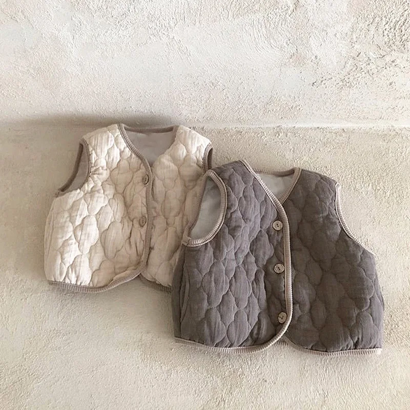 

Весенне-осенний теплый хлопковый однотонный однобортный жилет для новорожденных и девочек для мальчиков, детский жилет, куртка, детская одежда, топ, От 0 до 3 лет