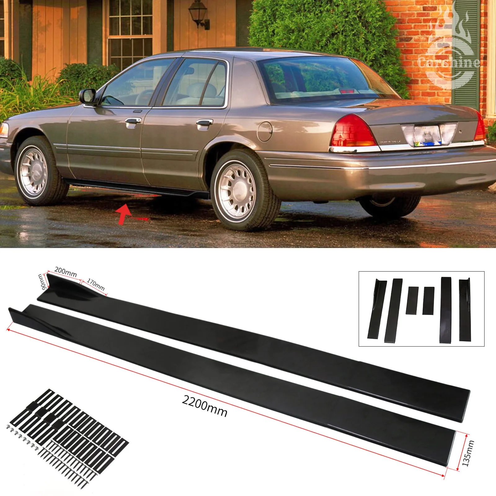 

78.7" Side Skirt Rocker Panel Extensions Gloss Black For Ford Crown Victoria