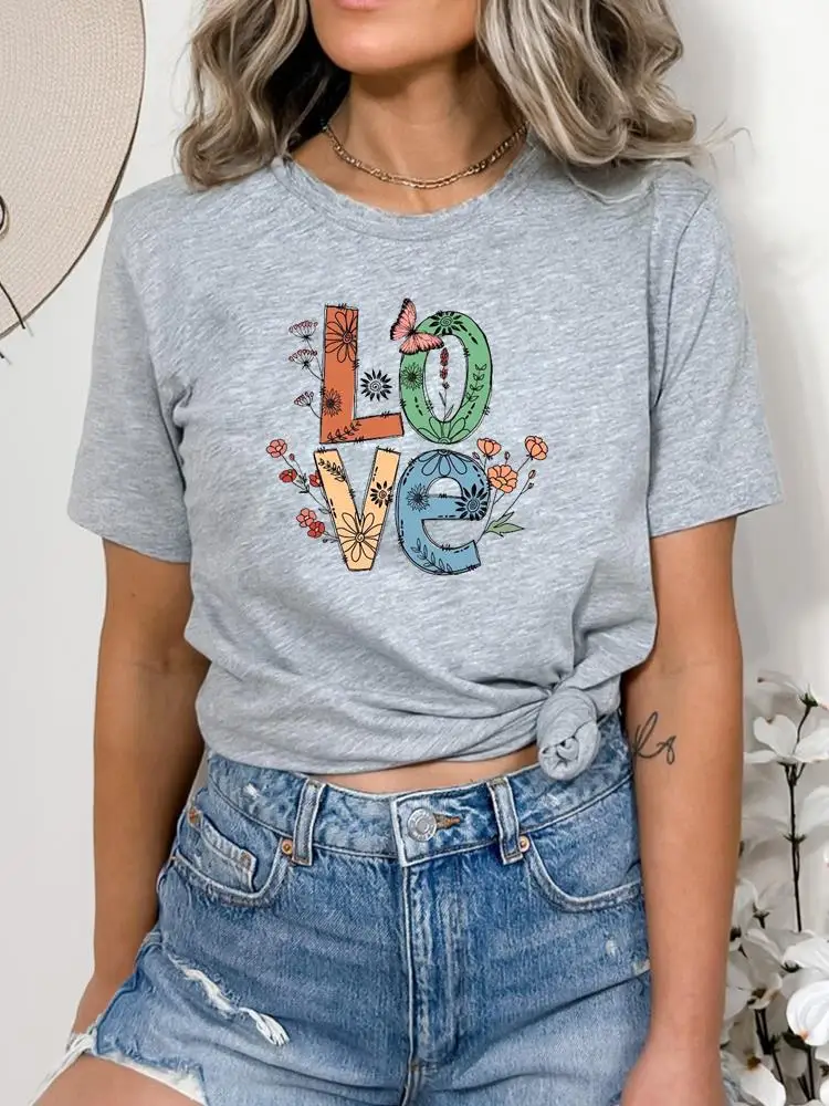 

Love Letter Butterfly Floral Clothing Fashion Summer T-shirts T Top Print Women Cartoon Shirt Female Short Sleeve Graphic Tee