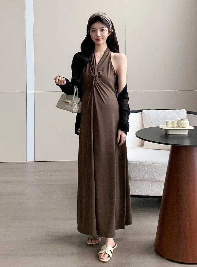 maternity-suit-summer-elegant-temperament-halter-neck-dress-and-thin-cardigan-for-pregnant-women-2026