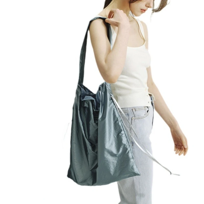 Grunge Y2k Aesthetic Vintage Shoulder Handbags Korean Women Casual High-capacity Underarm Bag Drawstring Ins Pleated Tote Bags