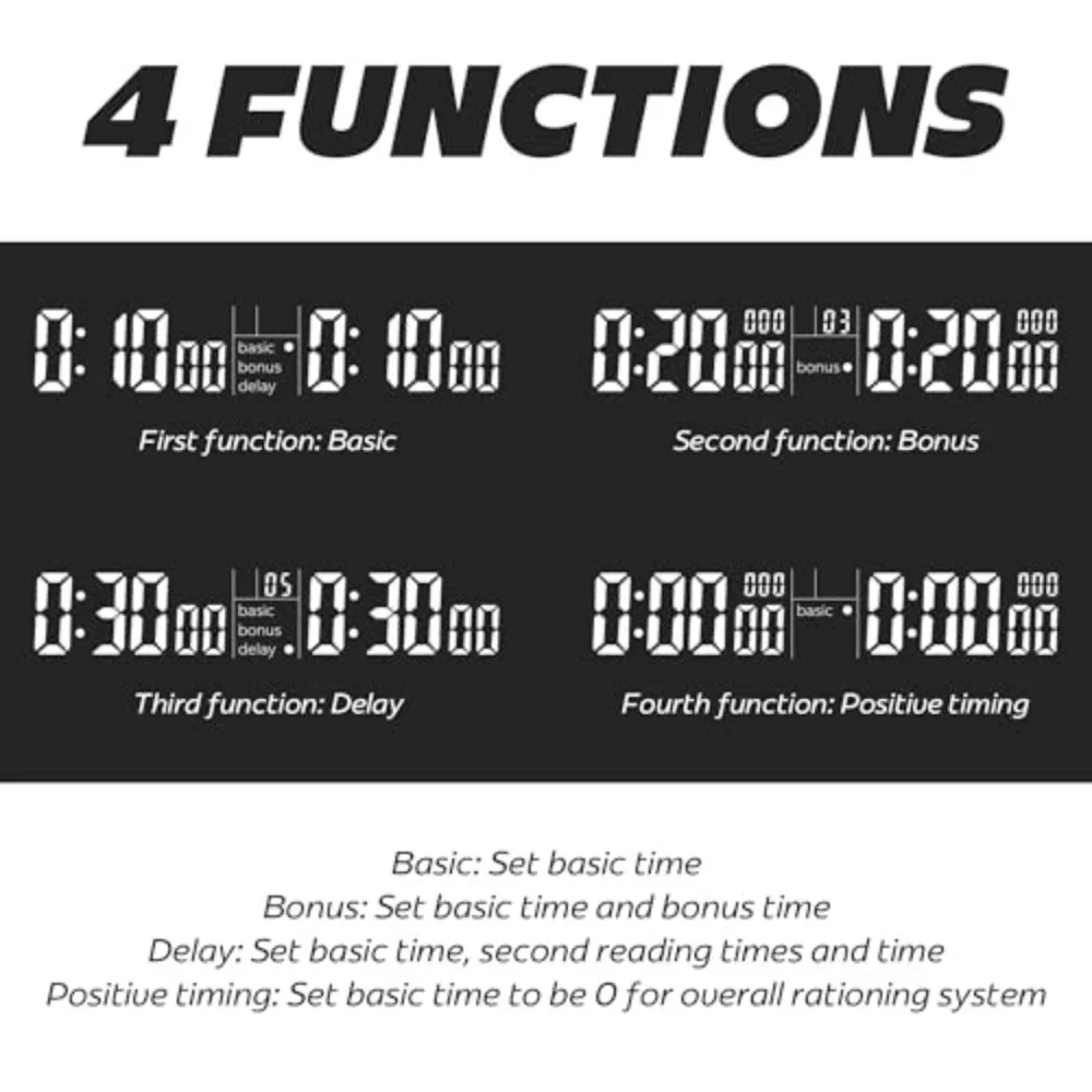 Professional Digital Chess Clock Timer with Bonus, Delay, Positive Time Functions - Tournament Go Game Timer with LCD Display