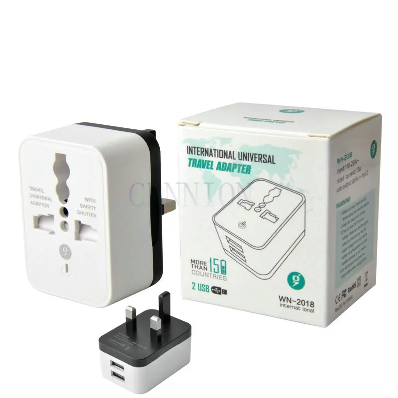 2 USB 2A Universal Socket CN EU KR US UK Charger Travel Adaptor AC Power Plug Adapter Converter Convertor