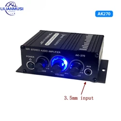 AK270 12V Mini HIFI Power Amplifier Audio Karaoke Home Car Theater Amplifier 2 Channel Amplifier USB/SD AUX Input