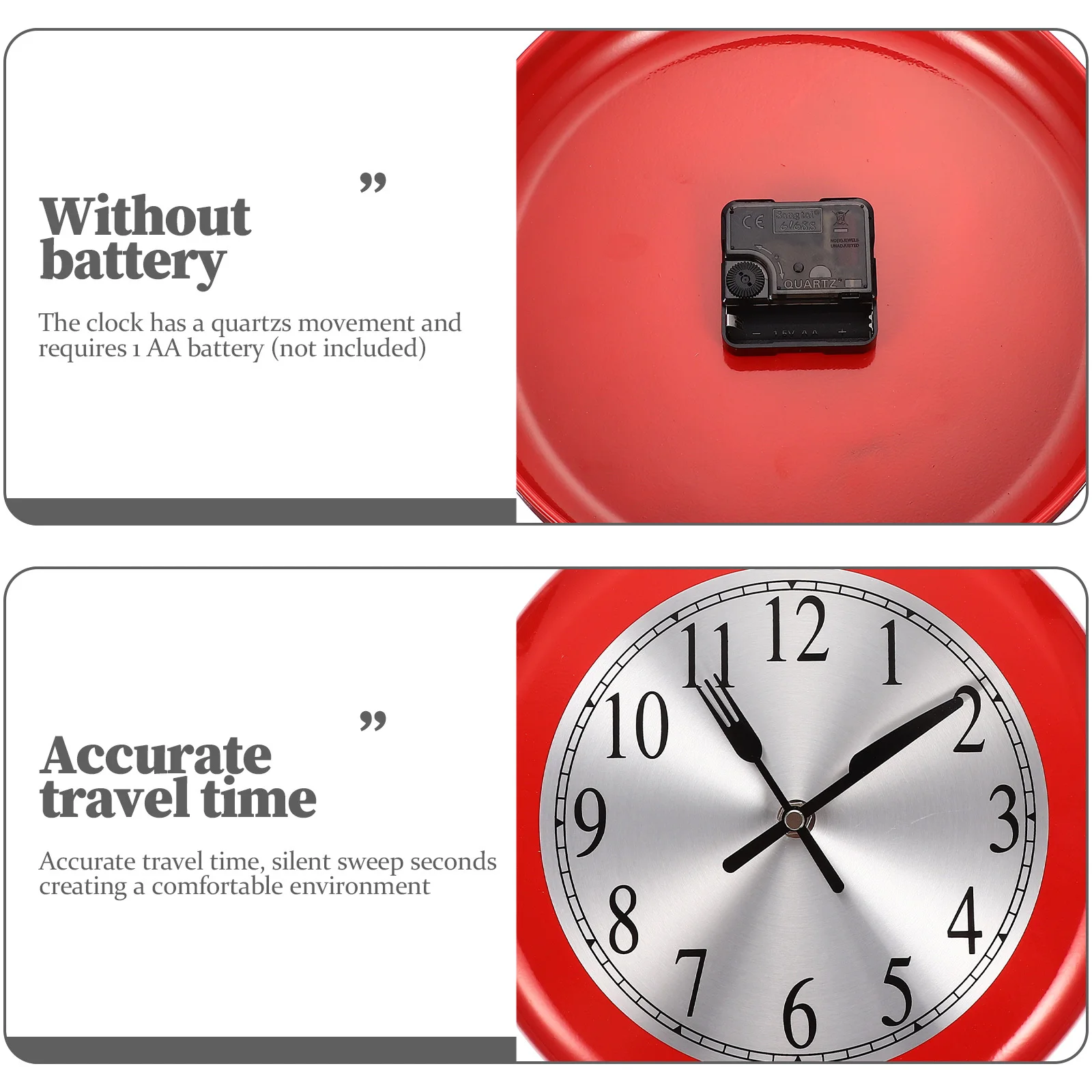 

1Set Frying Pan Shape Wall Clock Silent Sweep Operated Decorative Wall Hanging Clock for Home Bedroom Living Room