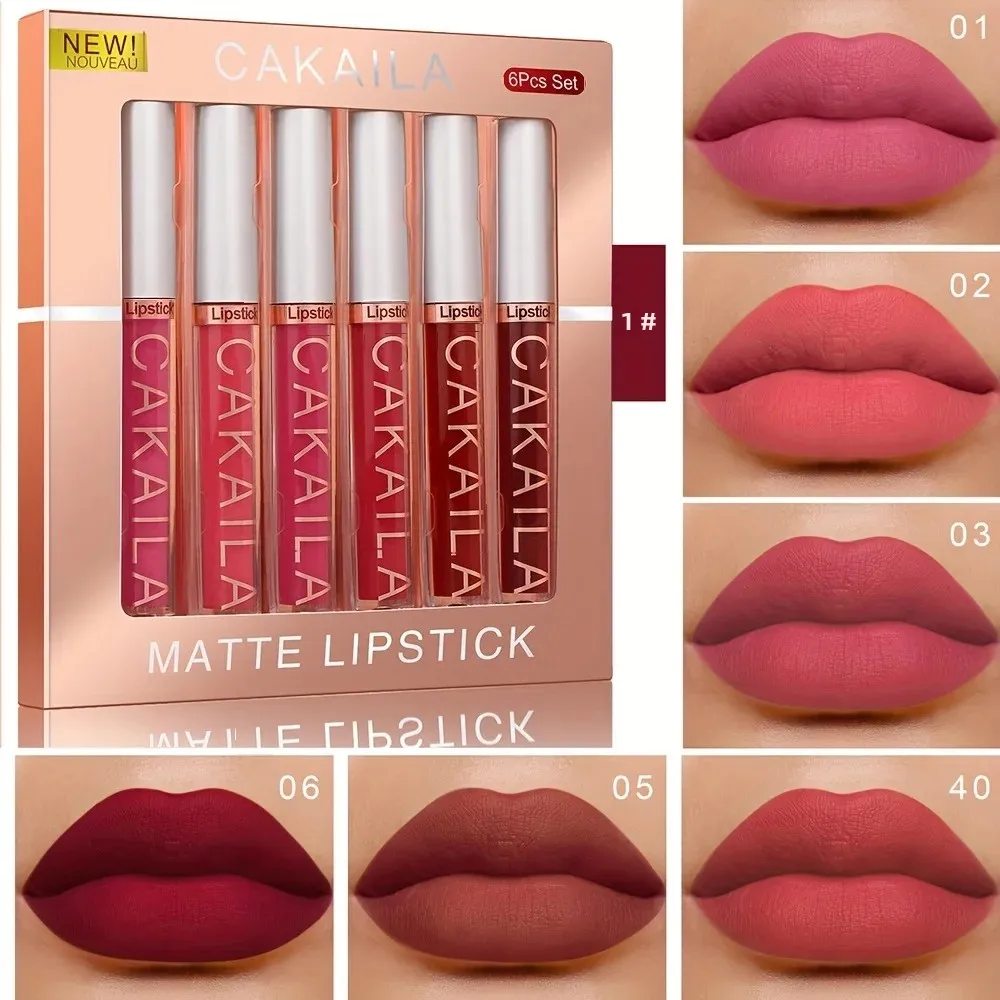 6-Color Liquid Matte Lipstick Set Velvet Finish Women's Long-lasting Waterproof Non-stick Makeup Lip Gloss Kit Non-fade