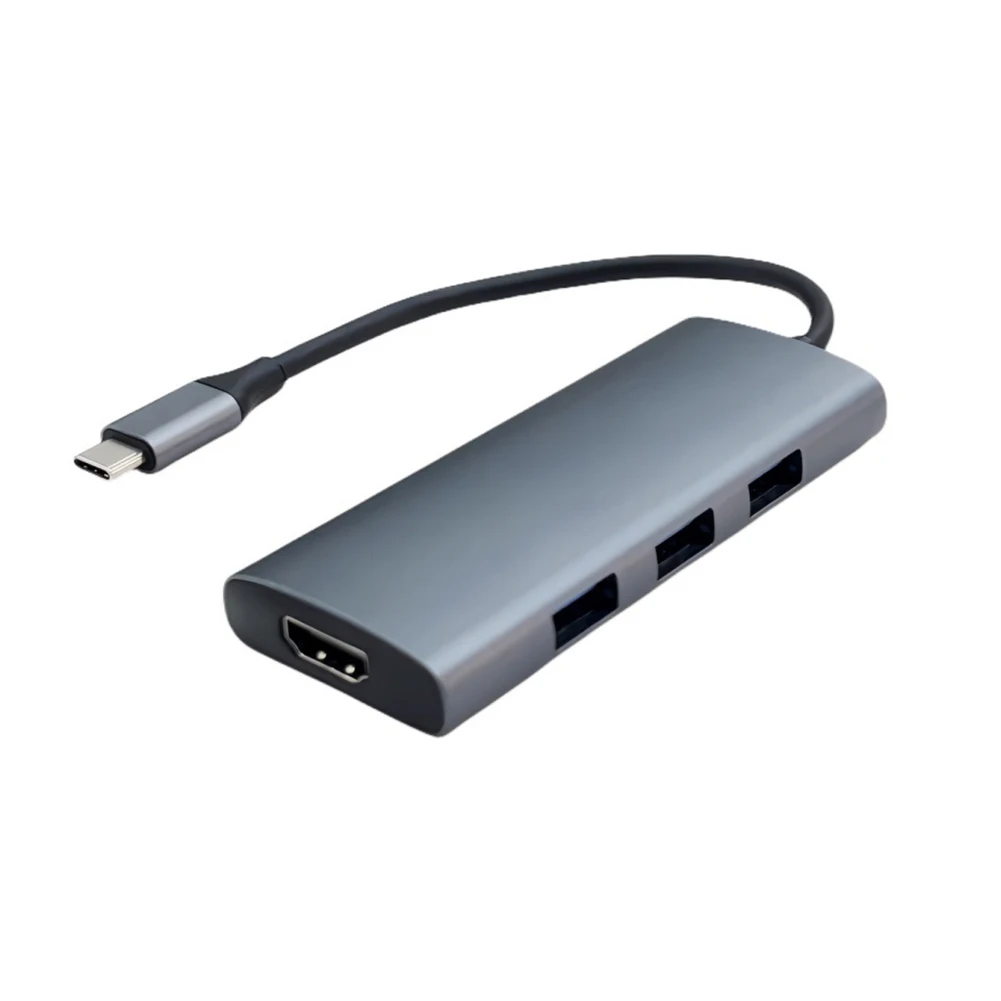 

Многофункциональный адаптер-док-станция 7-в-1 Type-C для ноутбука с USB 3.0, слотом для карт TF и легким металлическим корпусом
