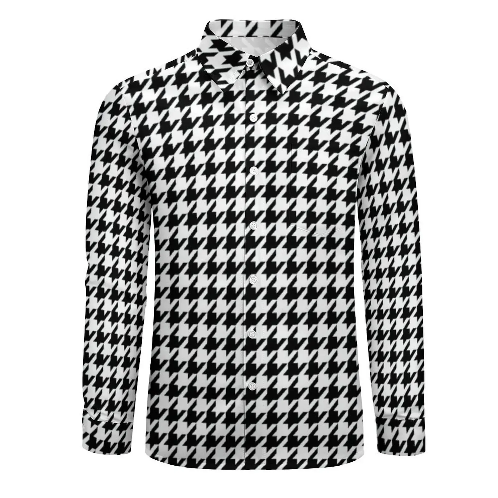 Retro Houndstooth Shirt Spring Abstract Checkered Casual Shirts Men Novelty Blouse Long Sleeve Korean Fashion Top Plus Size