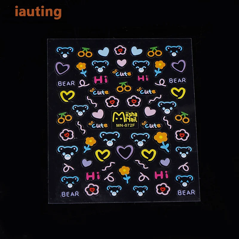 10 Lenzuola 5D Rilievo Orso Sveglio Unghie Artistiche Adesivo 8*10 CM In Rilievo Colorato Piatto Adesivo Decalcomanie Simpatico Orso Piatto Unghie adesivo