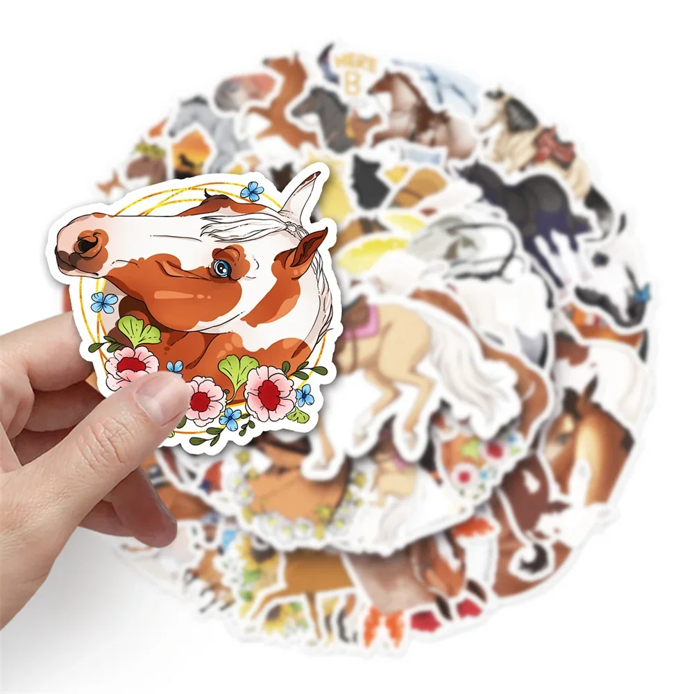 50PCS Cartoon Horse Racing Sticker Toys Luggage Laptop IPad DIY Cup Guitar Gift Phone Case Motorcycle Waterproof