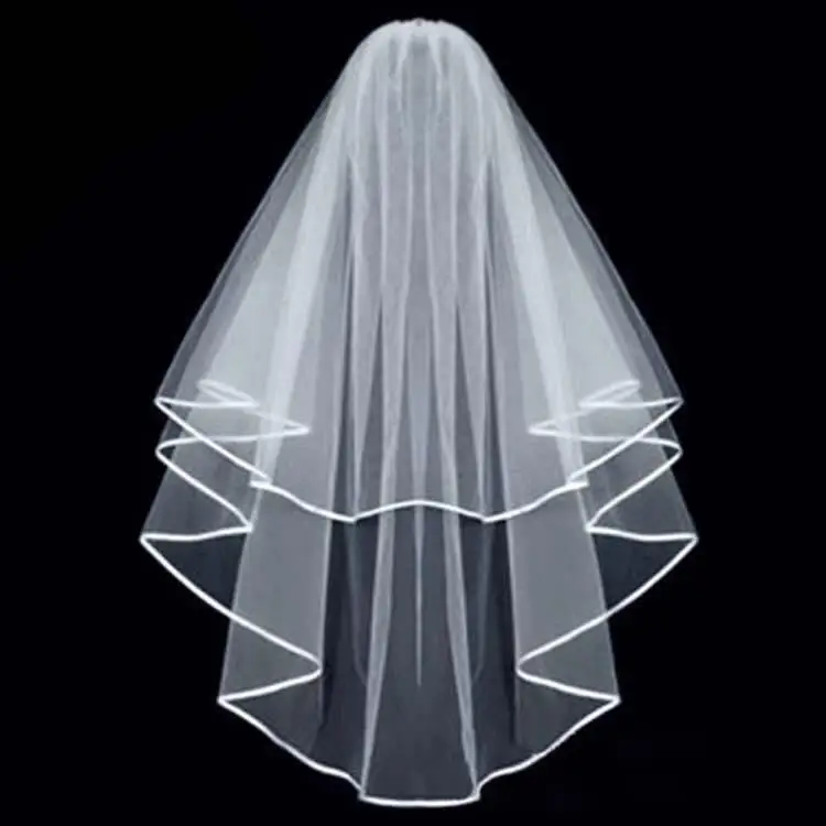 Voile en dentelle de tulle à deux couches pour patients courts, bord de ruban, accessoires de mariage simples et indépendants, bon marché