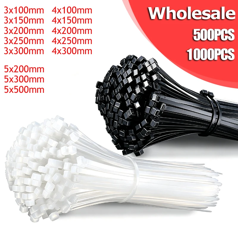 100-1000pcs Fastening Ring Heavy Duty Wire Ties Plastic Zip Ties Extra Long For Factory Farm Household RV Outdoor Wiring Use