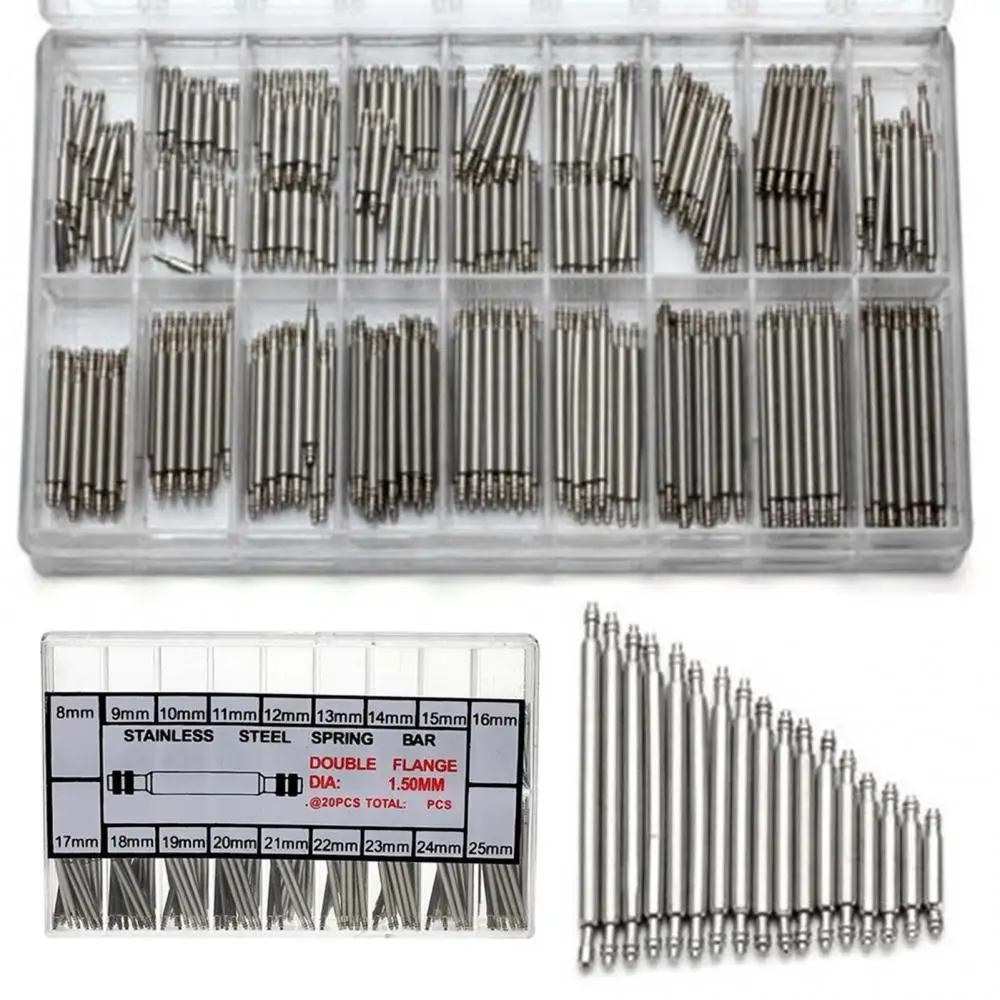 

360Pcs 8mm - 25mm Stainless Steel Watch Band Spring Bars Strap Link Pins Tool