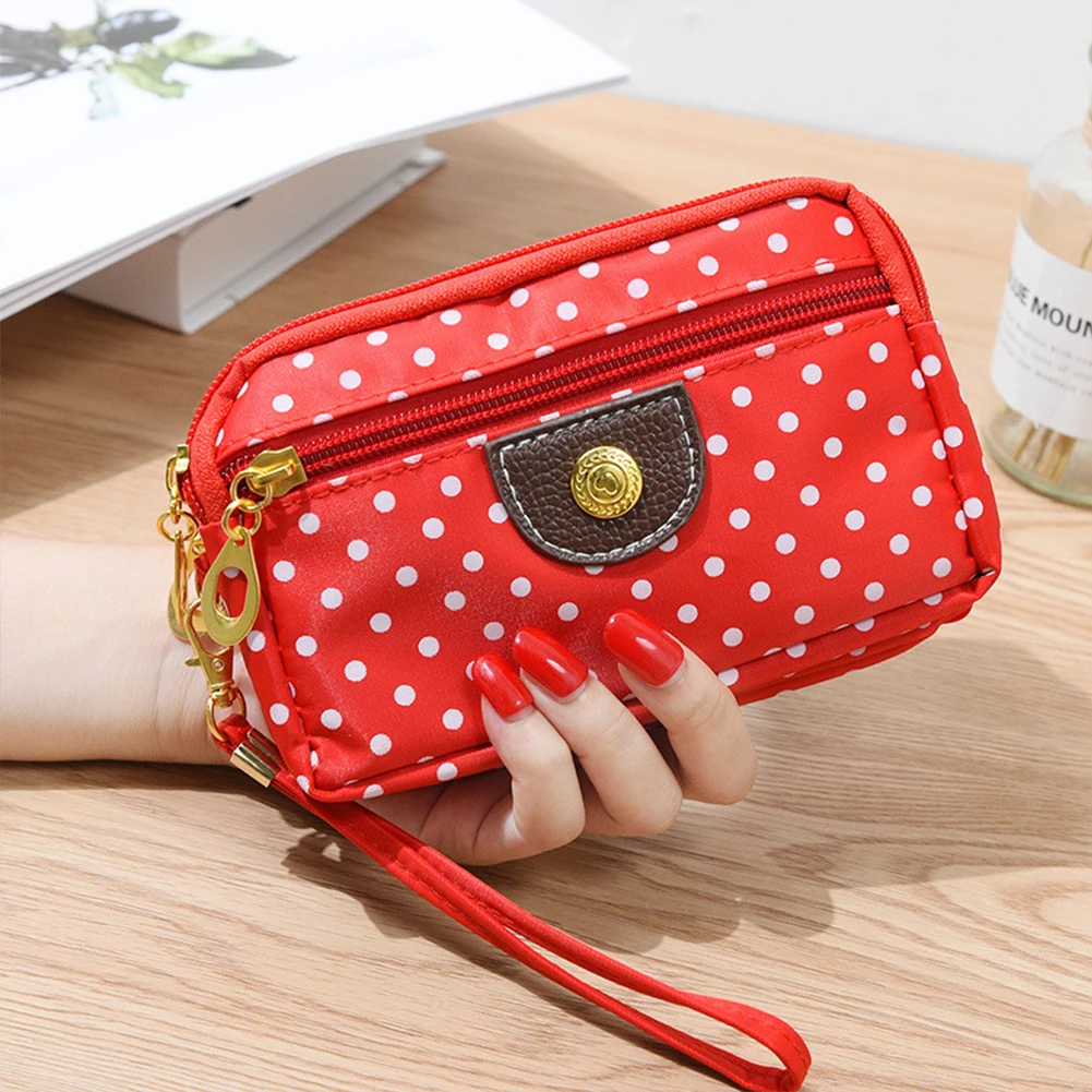 Women\'s Canvas Zipper Bag Dot Printed Wallet Mobile Phone Bag