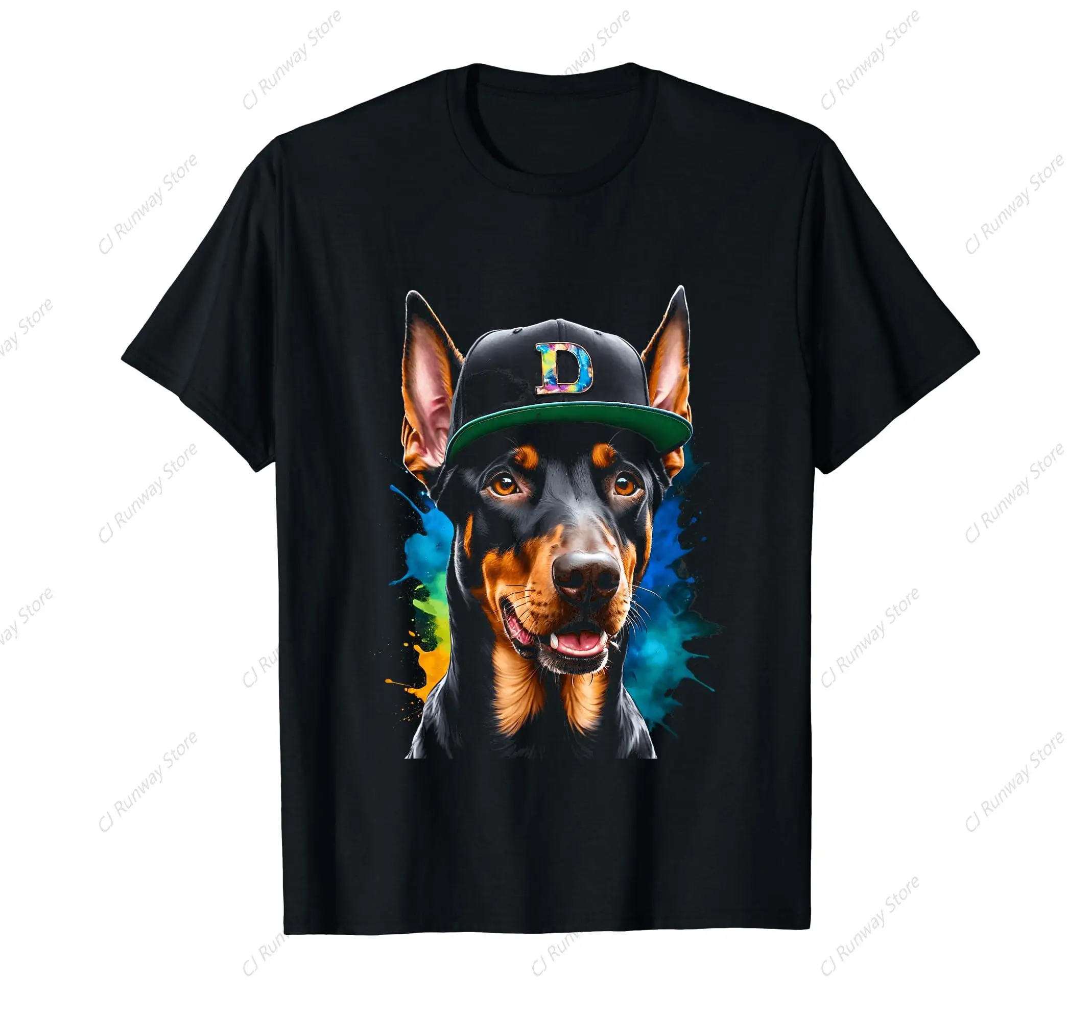 Doberman Snapback Cap Dog Funny Animal Art Print Graphic T-Shirt Print Men Street Funny Short Sleeves Loose Oversized