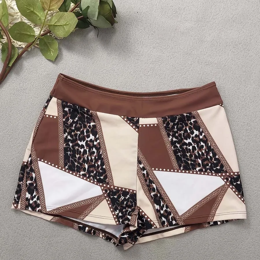 Costume da bagno bikini patchwork marrone per donna Costume da bagno 2 pezzi a vita alta Tankini Triangolo Backless Beach Vacation Costume da bagno 2025 Nuovo