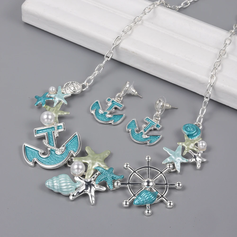 Cring Coco 2023 New Necklaces Fashion Ship\'s Anchor Starfish Popular Necklaces Earring Sets Irregular Trendy Jewelry for Women