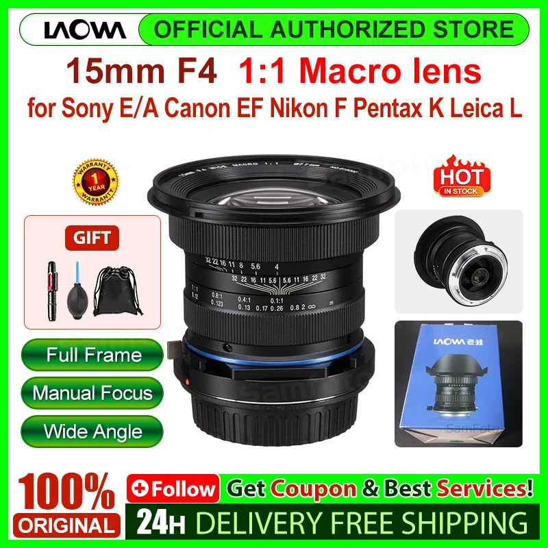 Venus Optics Laowa 15mm f4 マクロ 1:1 レンズ 15mm f/4 広角レンズ