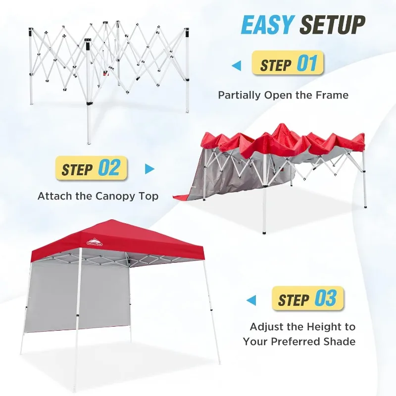 EAGLE PEAK 10x10 Pop Up Canopy Tent with Sidewall, Compact, Portable Slant Leg Instant Sun Shelter for Beach, Sports, & Camping