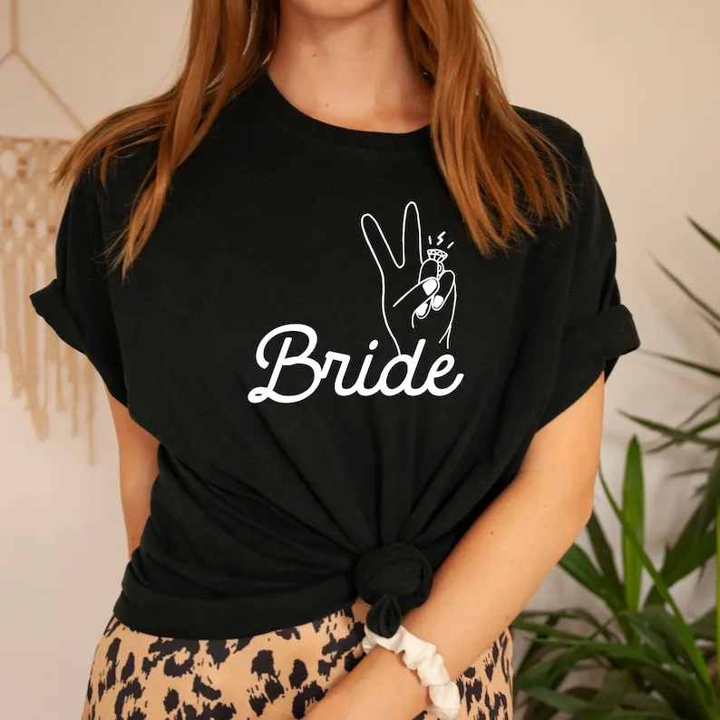 Bride ring finger T-shirt Funny Bridal party Bachelorette Party Top  Engagement Shirt Short Sleeve Top Tees 100% Cotton goth y2k