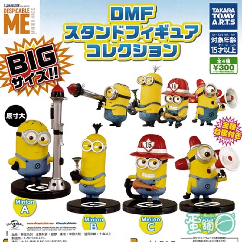 Original TAKARA TOMY Gashapon Minions Fireman Kevin Bob Anime Action Figure Model Toys Gift for Children Collection Ornament