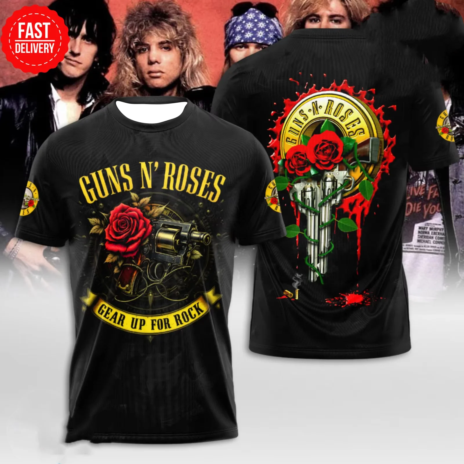 Camiseta 3D Guns N' Rose 2025 Tour – Camiseta de Rock Épico para Colecionadores de Música EUA